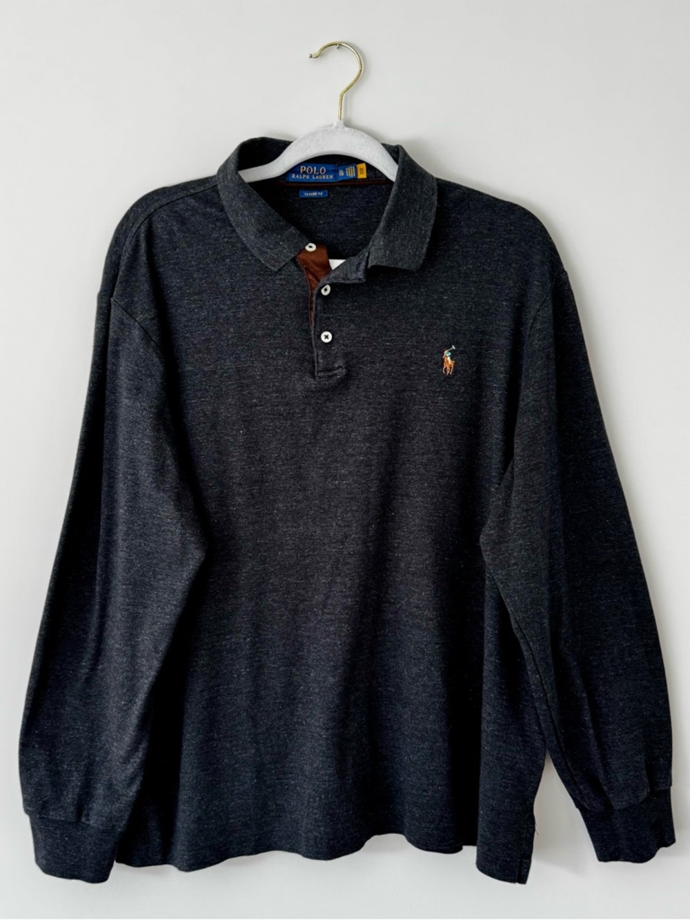 Polo Ralph Lauren Classic Fit Soft Cotton Polo Shirt, Black Marl Heather – XL